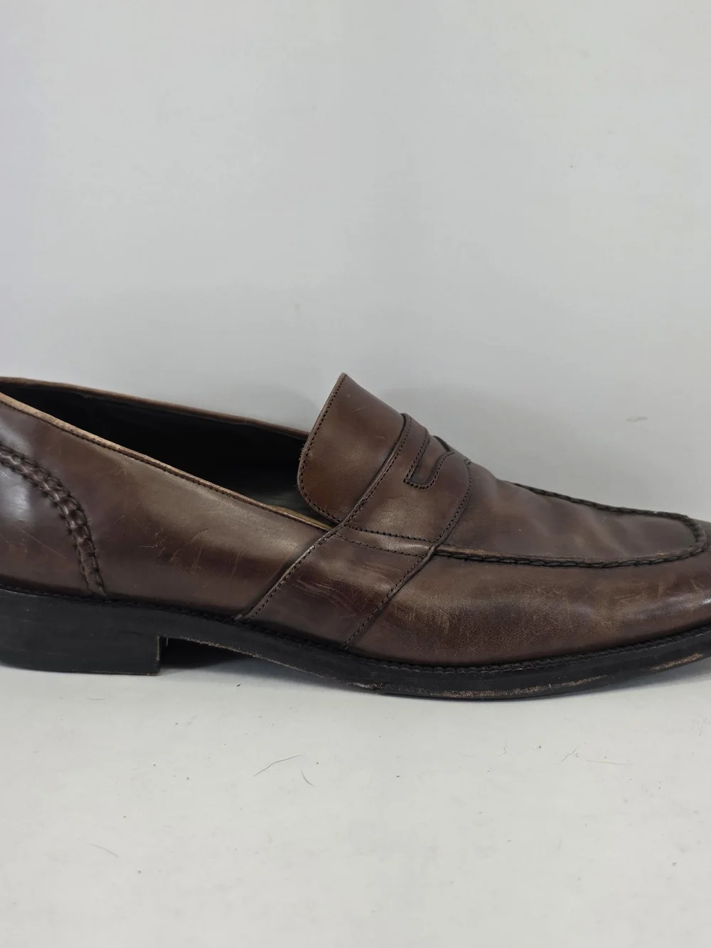 Cole Haan Men’s 12M Brown Leather Penny Loafers Moc Toe Dress Shoes